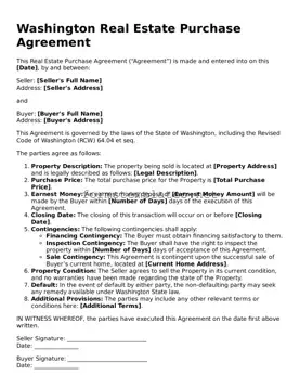 Attorney-Approved Washington Real Estate Purchase Agreement Template
