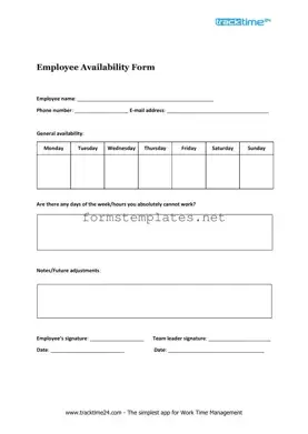 Free Employee Availability Template