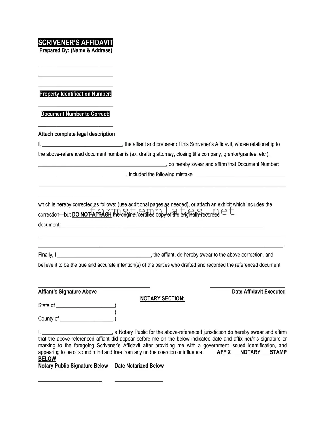 Free Scrivener's Affidavit Template