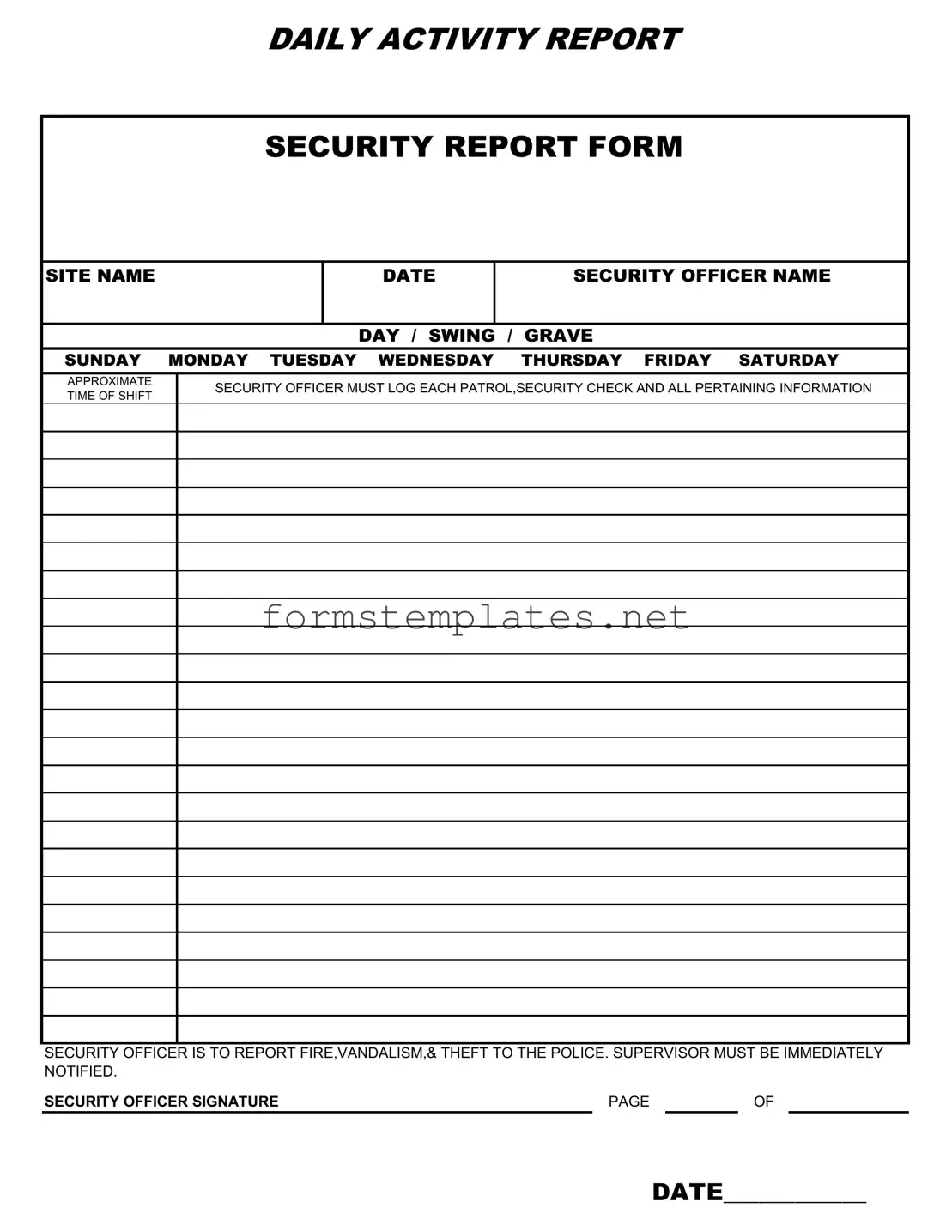 Free Security Guard Daily Report Sample Template