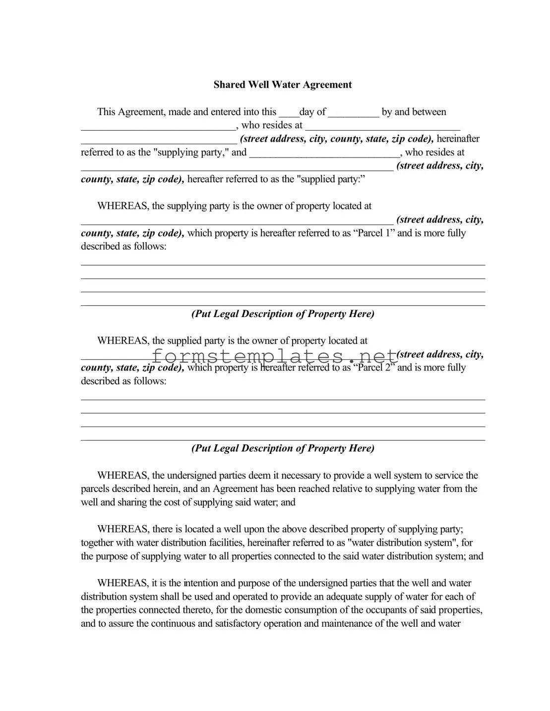 Free Shared Well Agreement Template