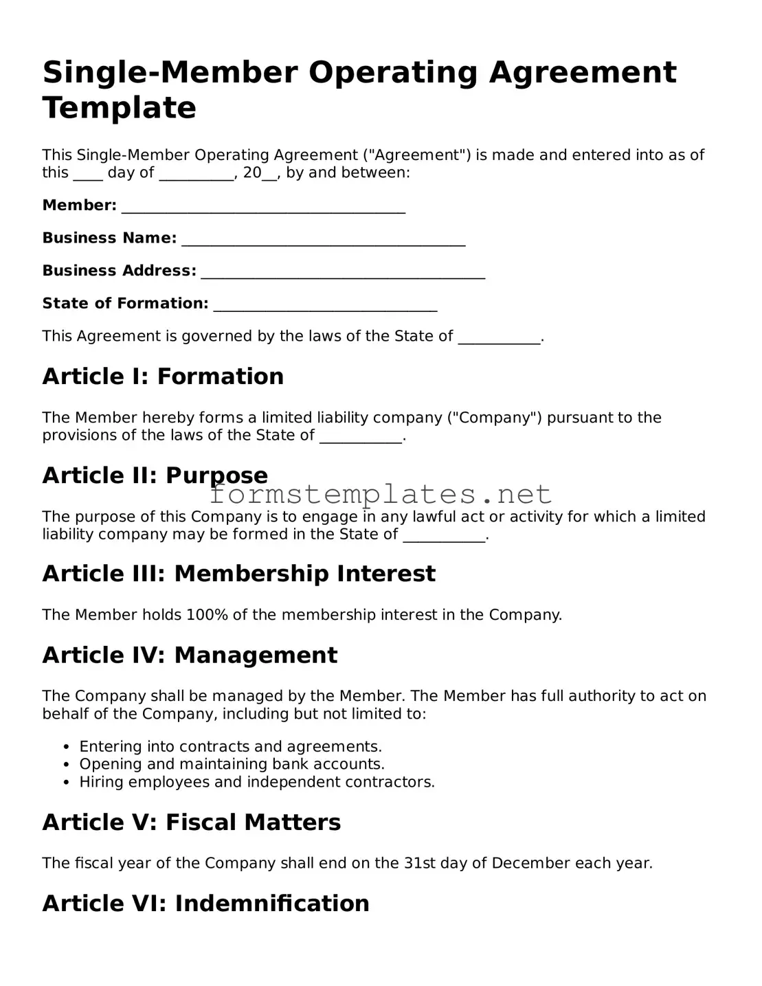 Attorney-Verified Single-Member Operating Agreement Form