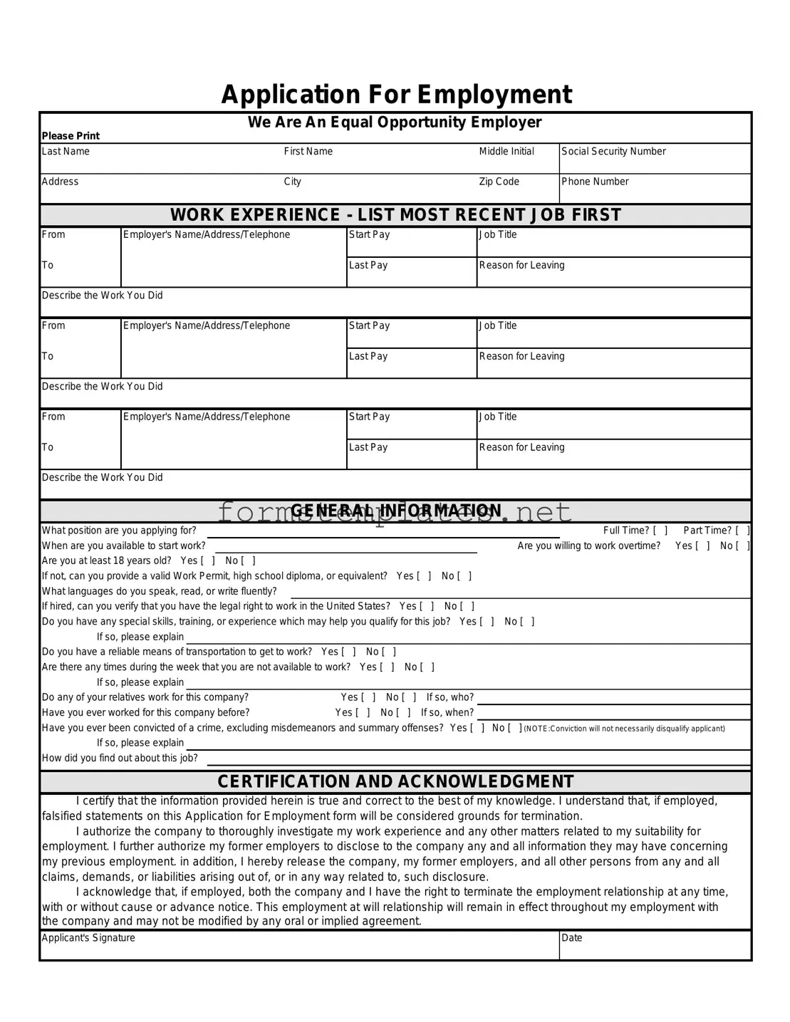 Free Spanish Application Employment Template