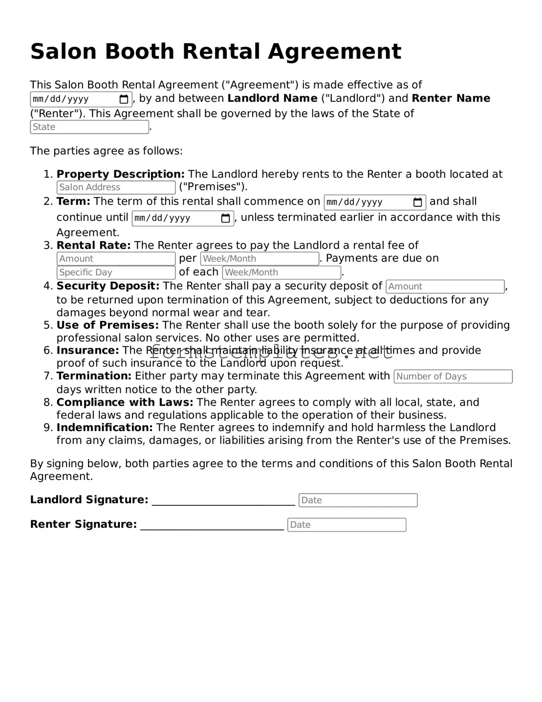 Attorney-Verified Salon Booth Rental Agreement Form