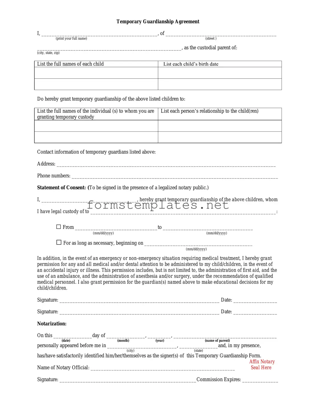 Free Temporary Custody Template