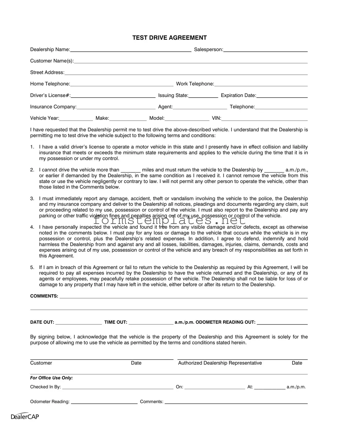 Free Test Drive Template
