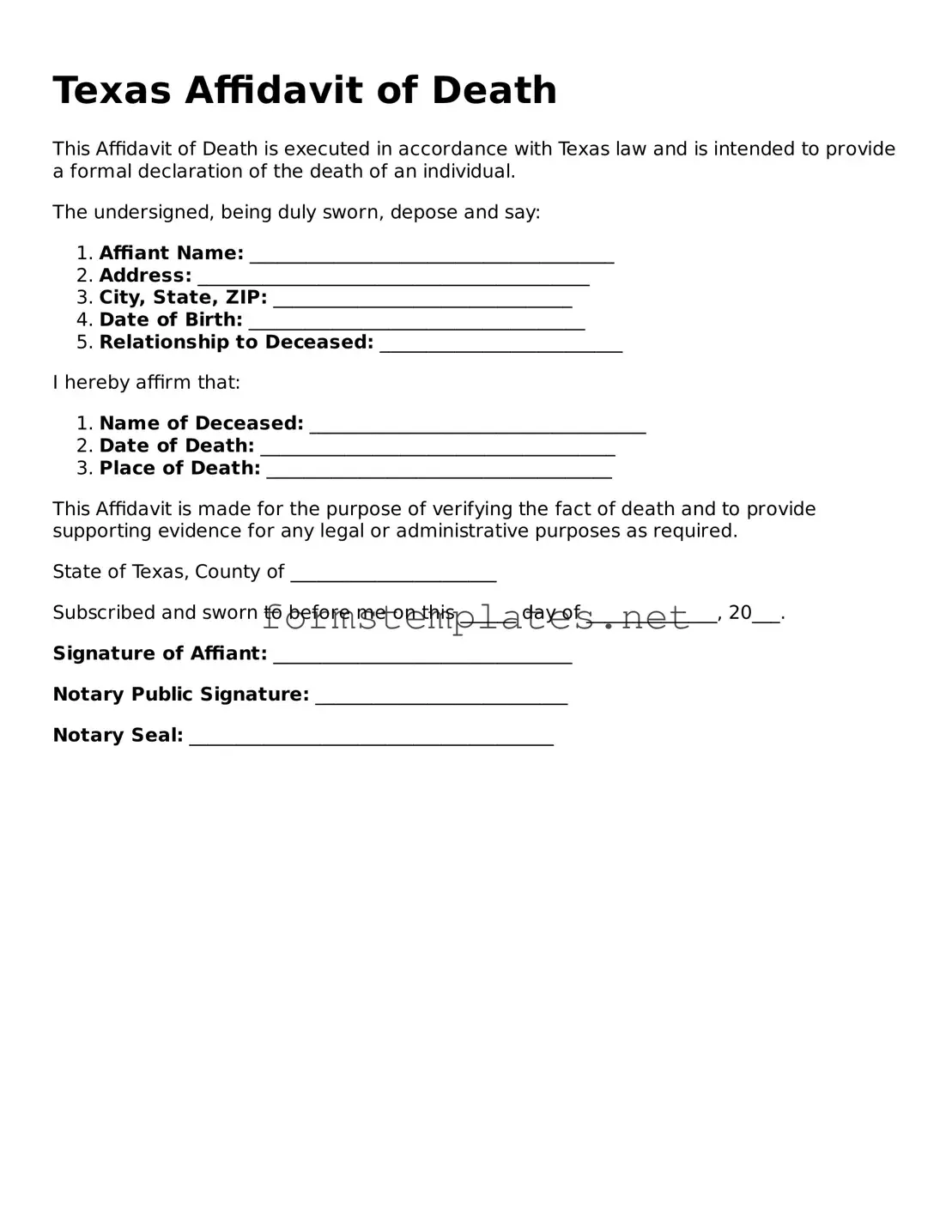 Attorney-Approved Texas Affidavit of Death Template