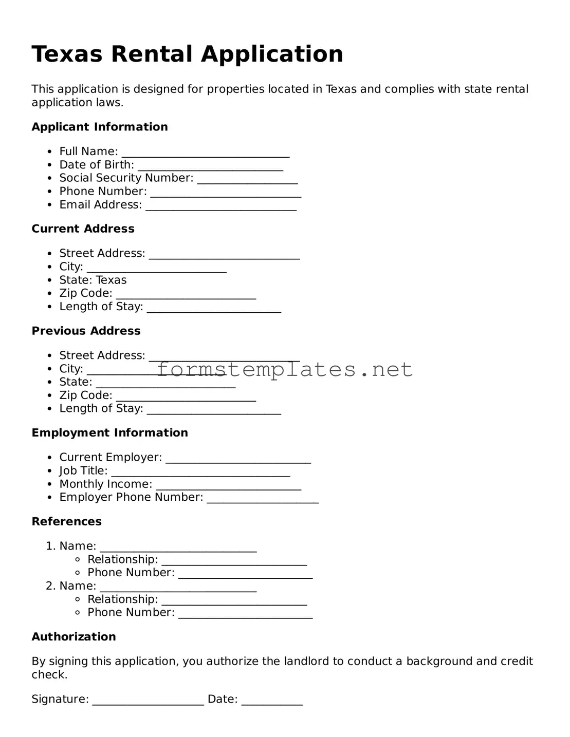 Attorney-Approved Texas Rental Application Template