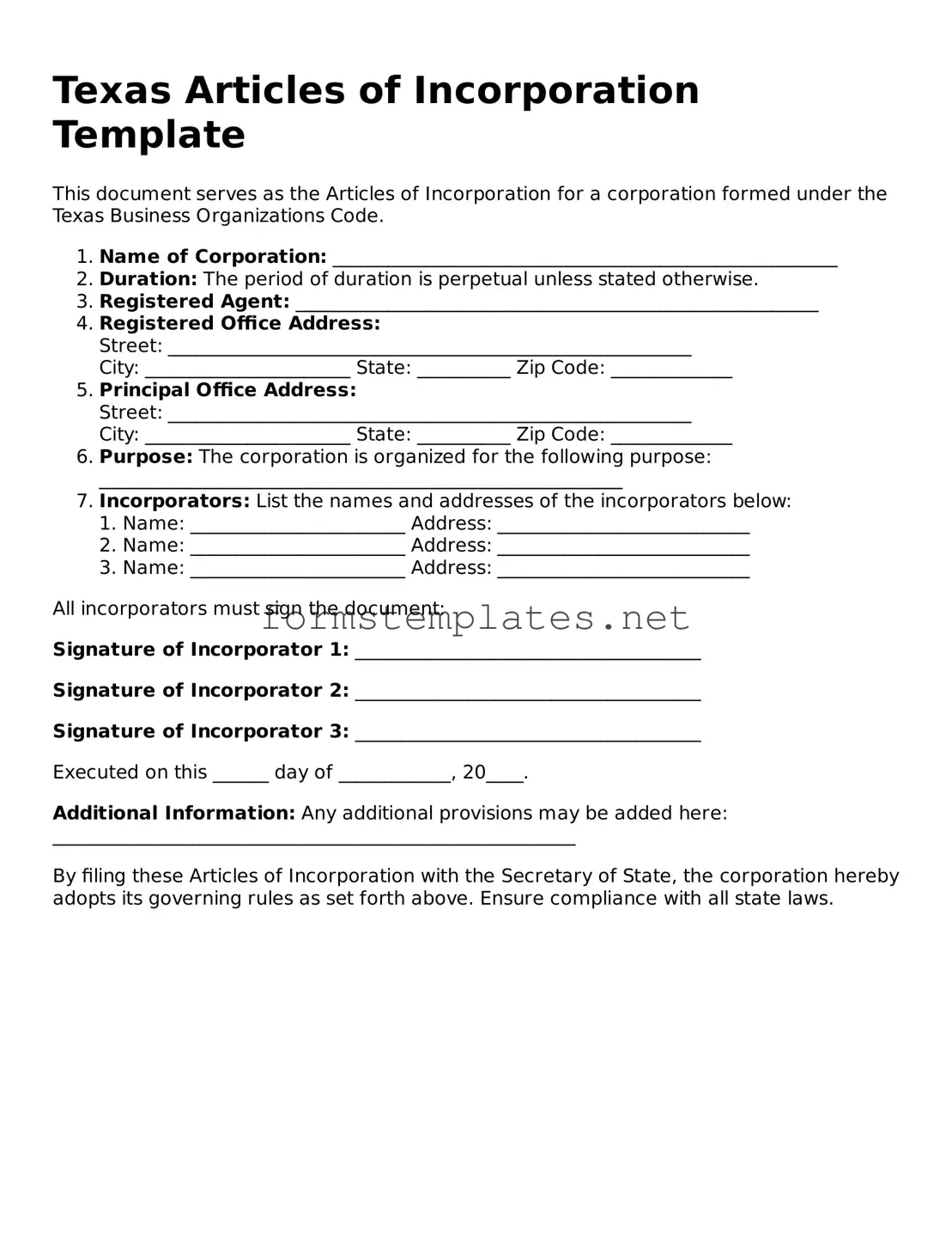Attorney-Approved Texas Articles of Incorporation Template