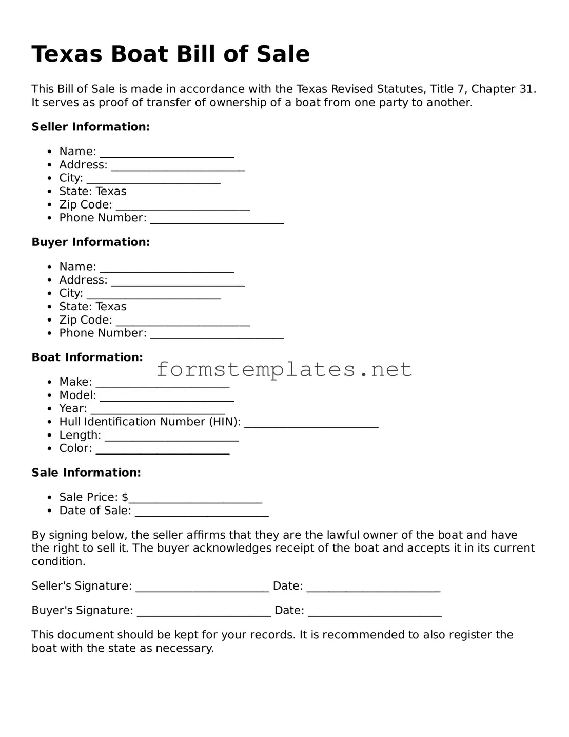 Attorney-Approved Texas Boat Bill of Sale Template