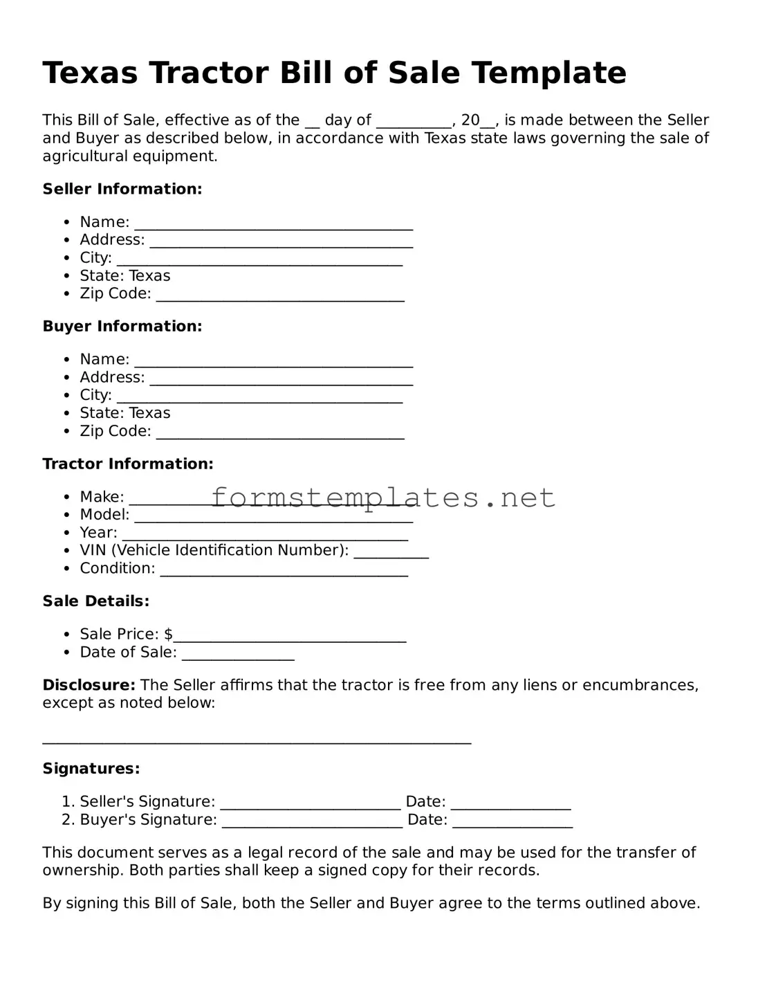 Attorney-Approved Texas Tractor Bill of Sale Template
