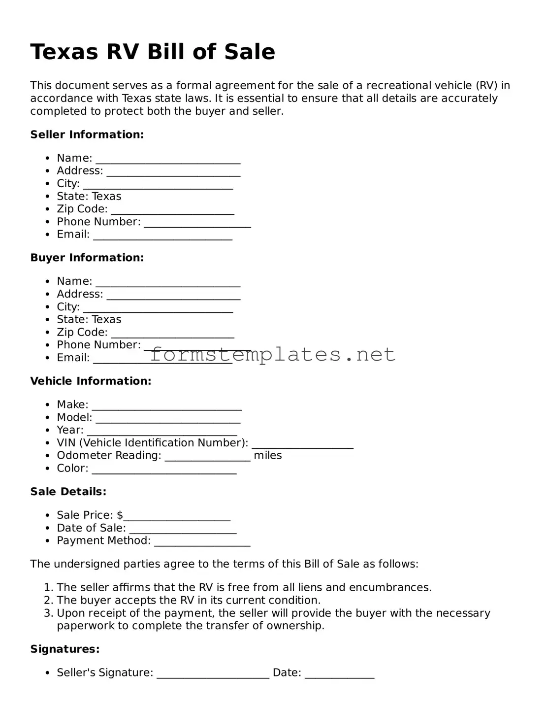 Attorney-Approved Texas RV Bill of Sale Template