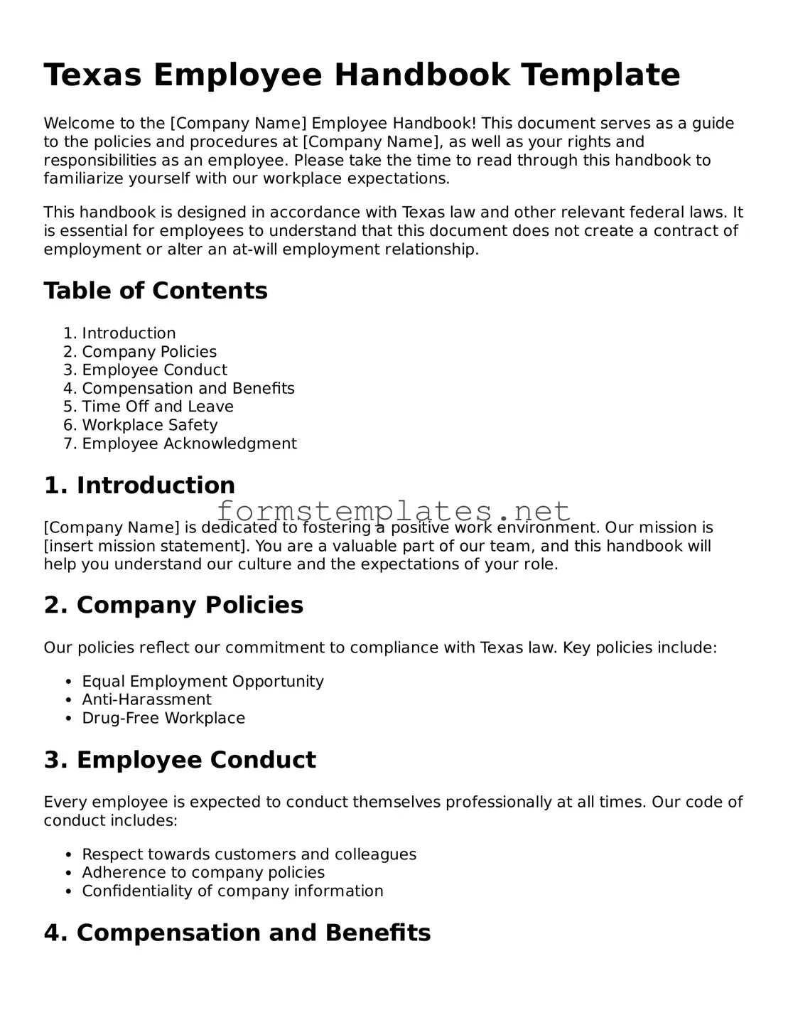 Attorney-Approved Texas Employee Handbook Template