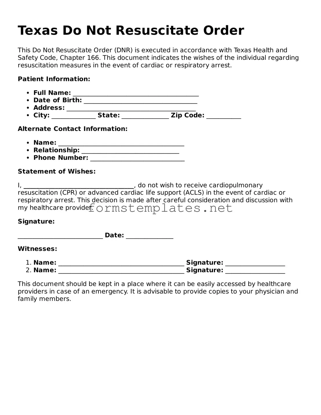Attorney-Approved Texas Do Not Resuscitate Order Template