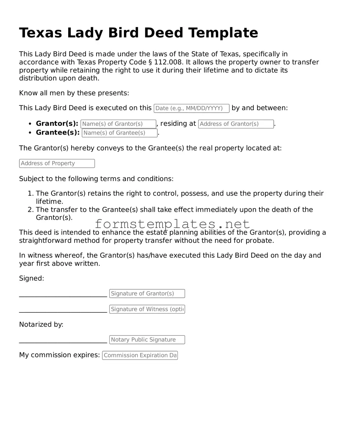 Attorney-Approved Texas Lady Bird Deed Template
