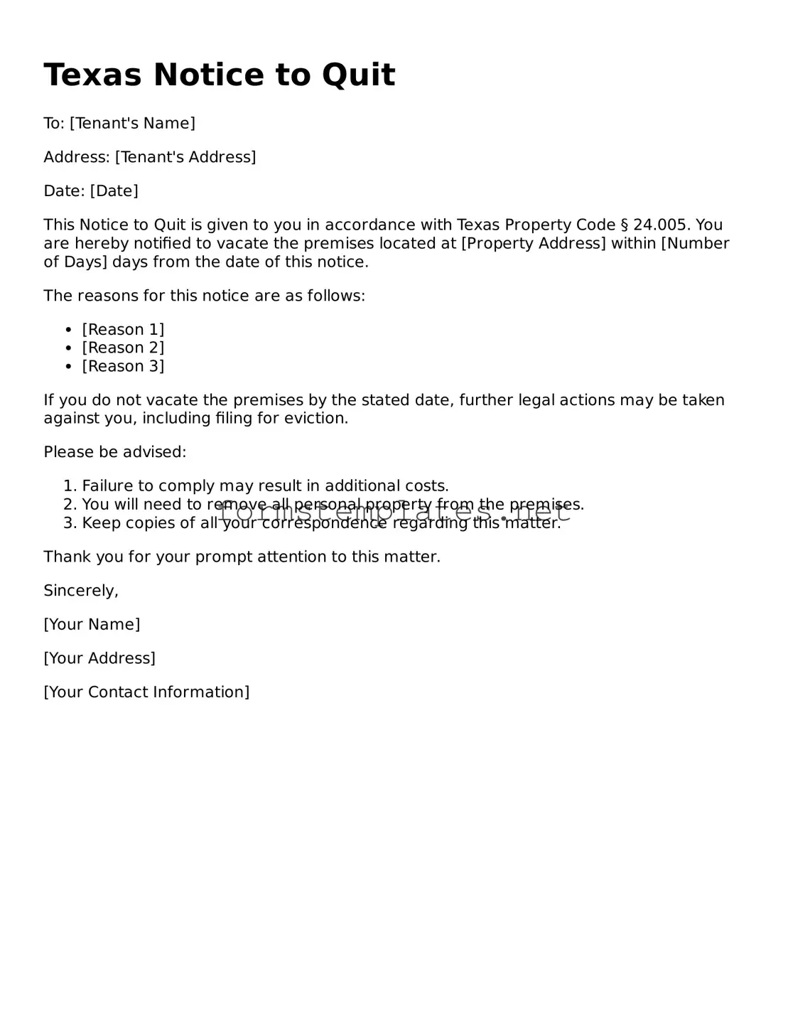 Attorney-Approved Texas Notice to Quit Template