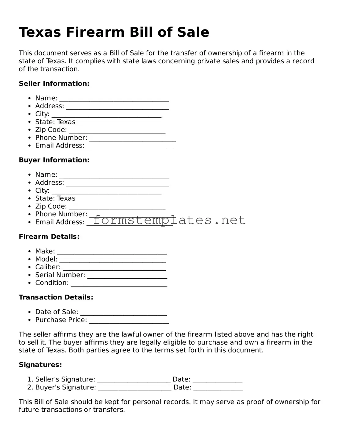 Attorney-Approved Texas Firearm Bill of Sale Template