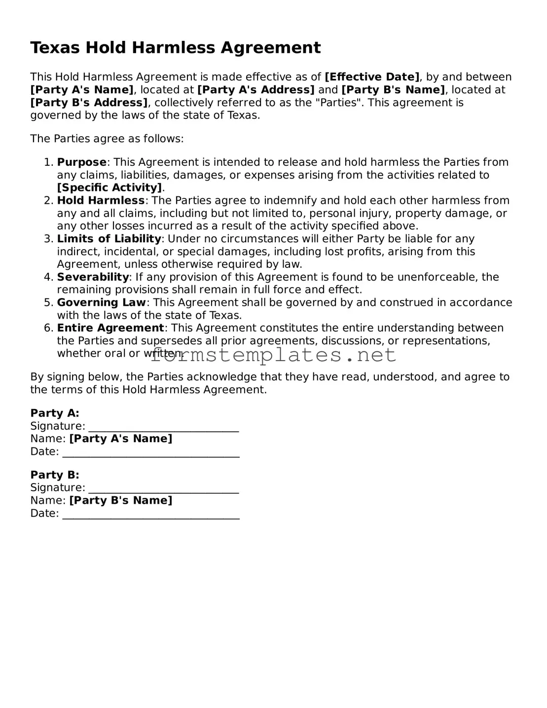 Attorney-Approved Texas Hold Harmless Agreement Template