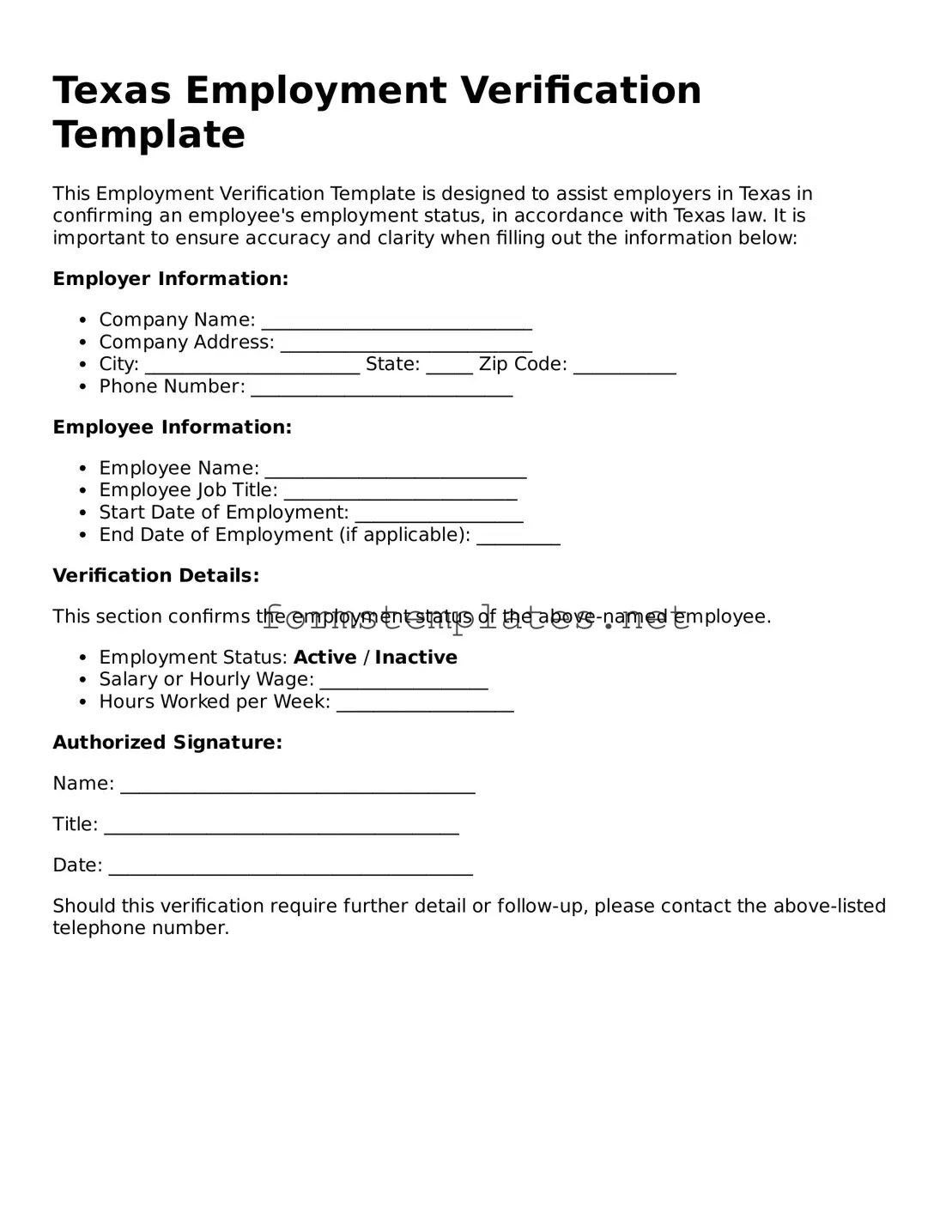 Attorney-Approved Texas Employment Verification Template