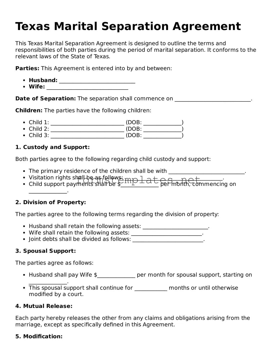 Attorney-Approved Texas Marital Separation Agreement Template