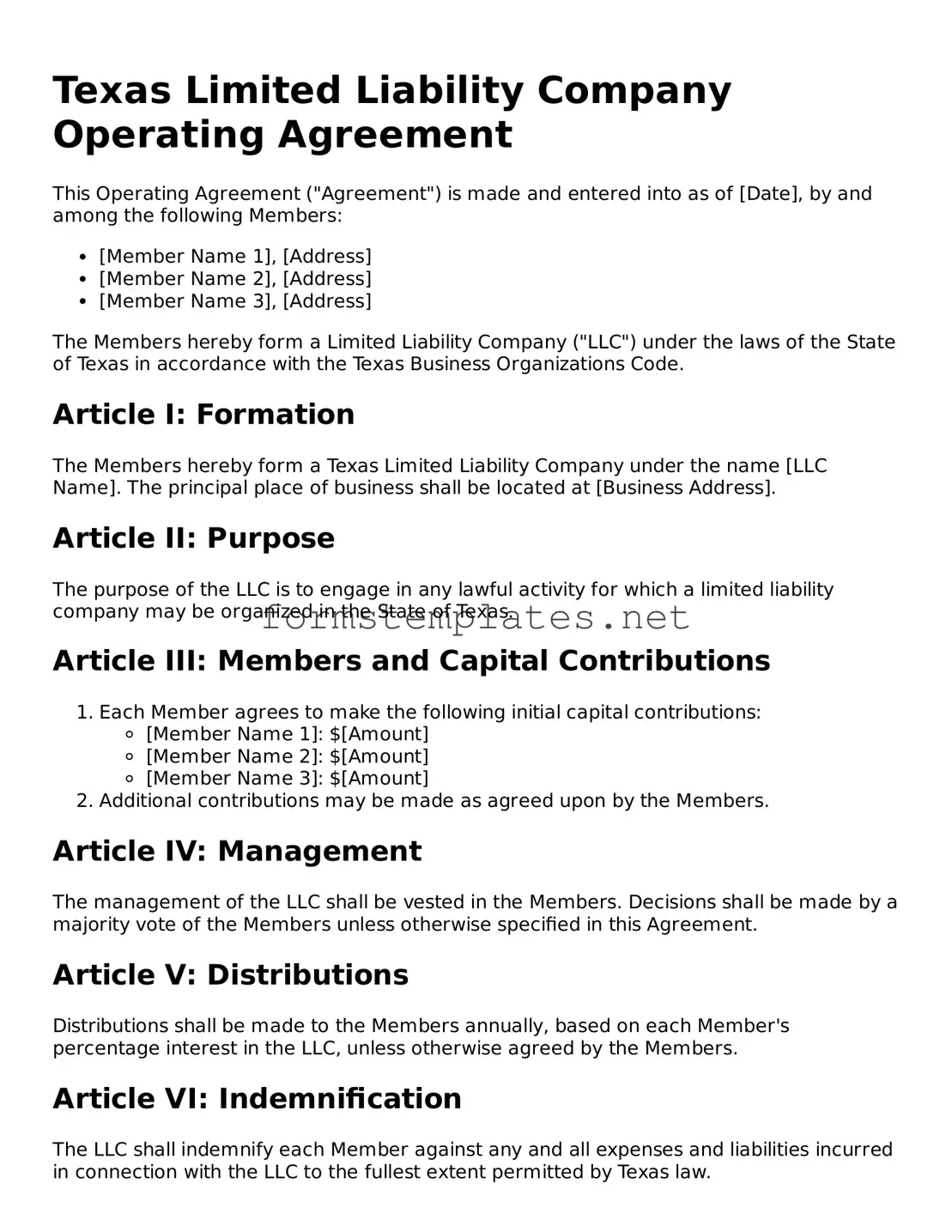Attorney-Approved Texas Operating Agreement Template