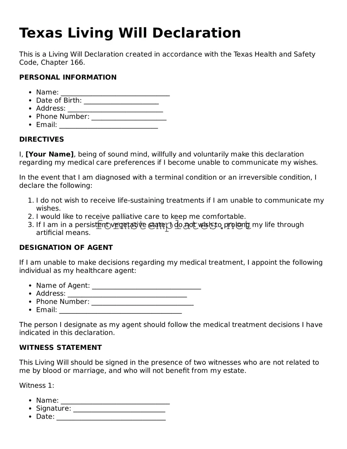 Attorney-Approved Texas Living Will Template