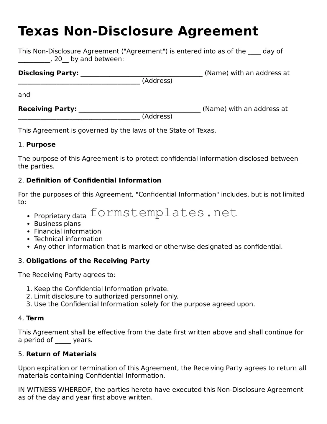 Attorney-Approved Texas Non-disclosure Agreement Template
