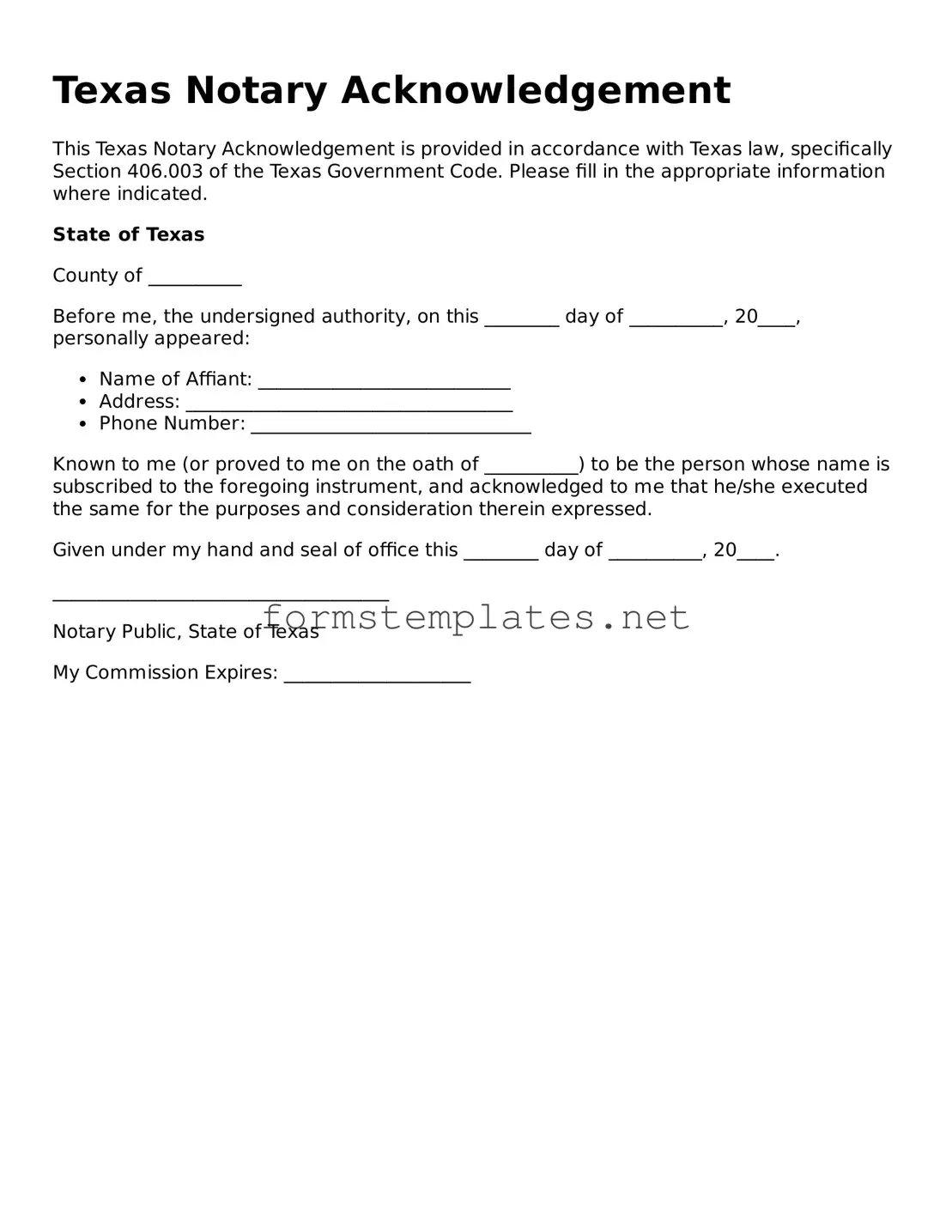 Attorney-Approved Texas Notary Acknowledgement Template