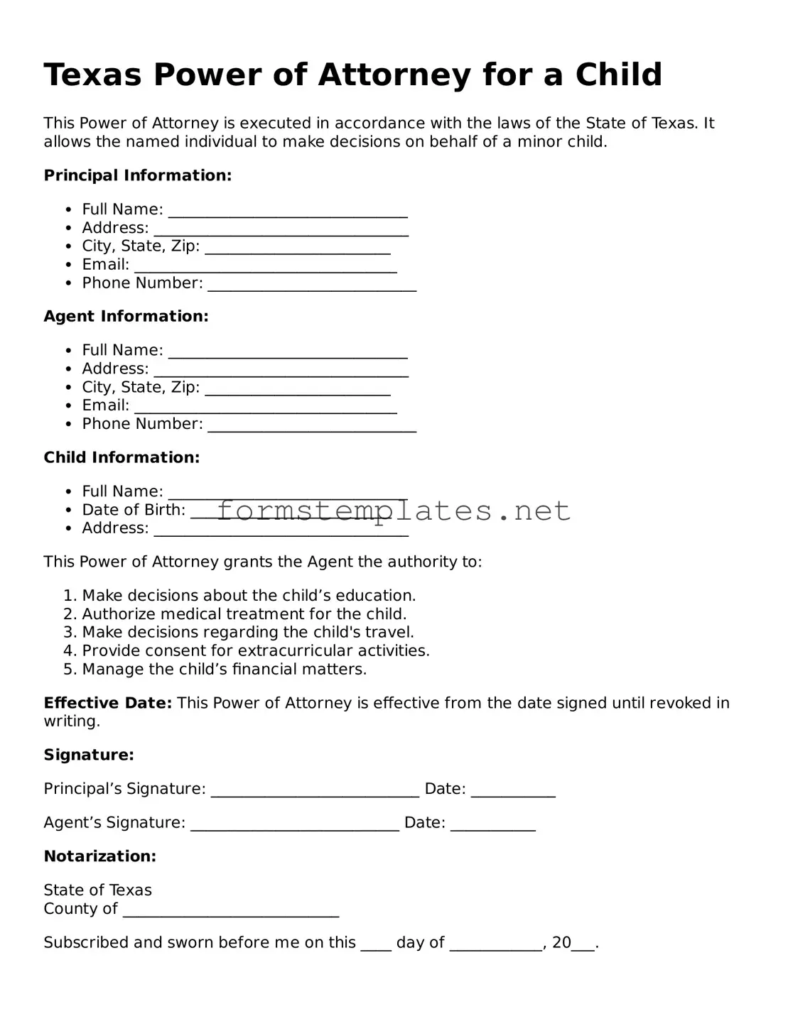 Attorney-Approved Texas Power of Attorney for a Child Template