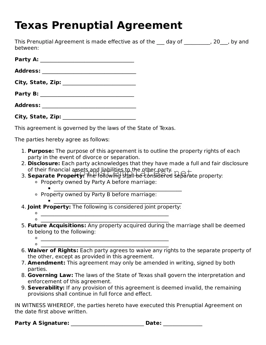 Attorney-Approved Texas Prenuptial Agreement Template