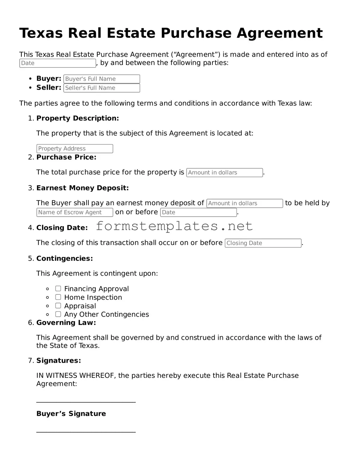 Attorney-Approved Texas Real Estate Purchase Agreement Template