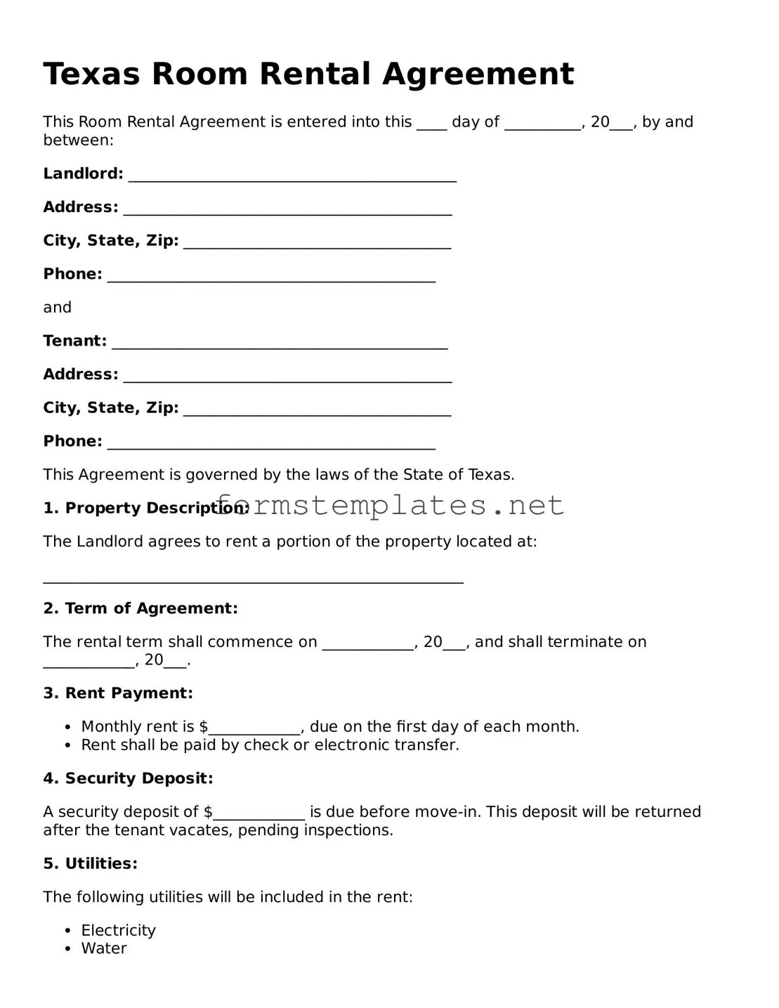 Attorney-Approved Texas Room Rental Agreement Template