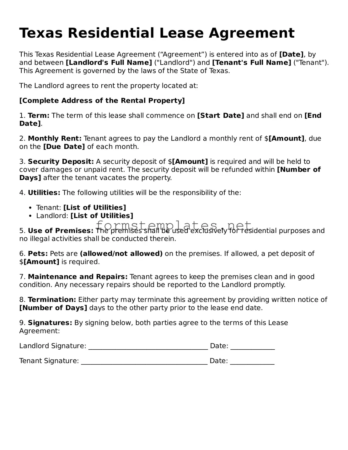Attorney-Approved Texas Residential Lease Agreement Template