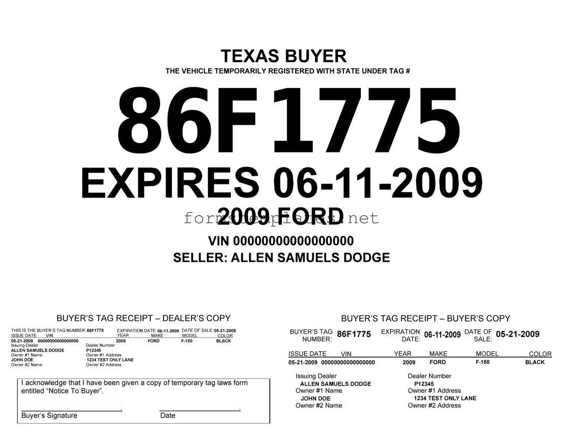 Free Texas Temporary Tag Template