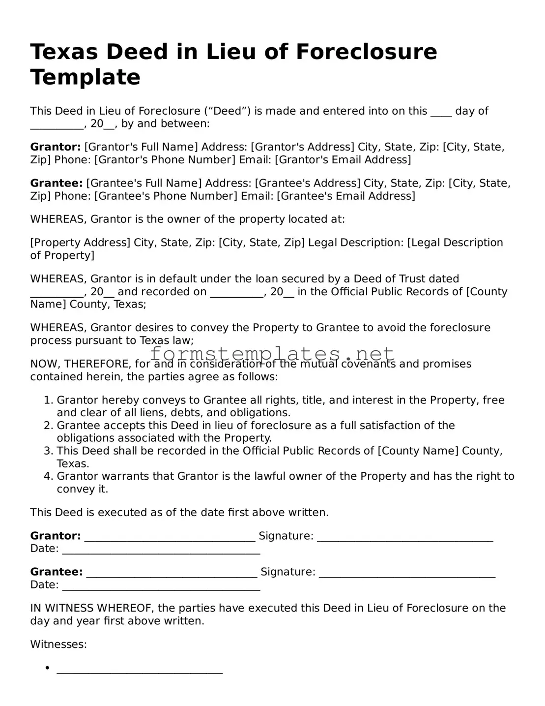 Attorney-Approved Texas Deed in Lieu of Foreclosure Template
