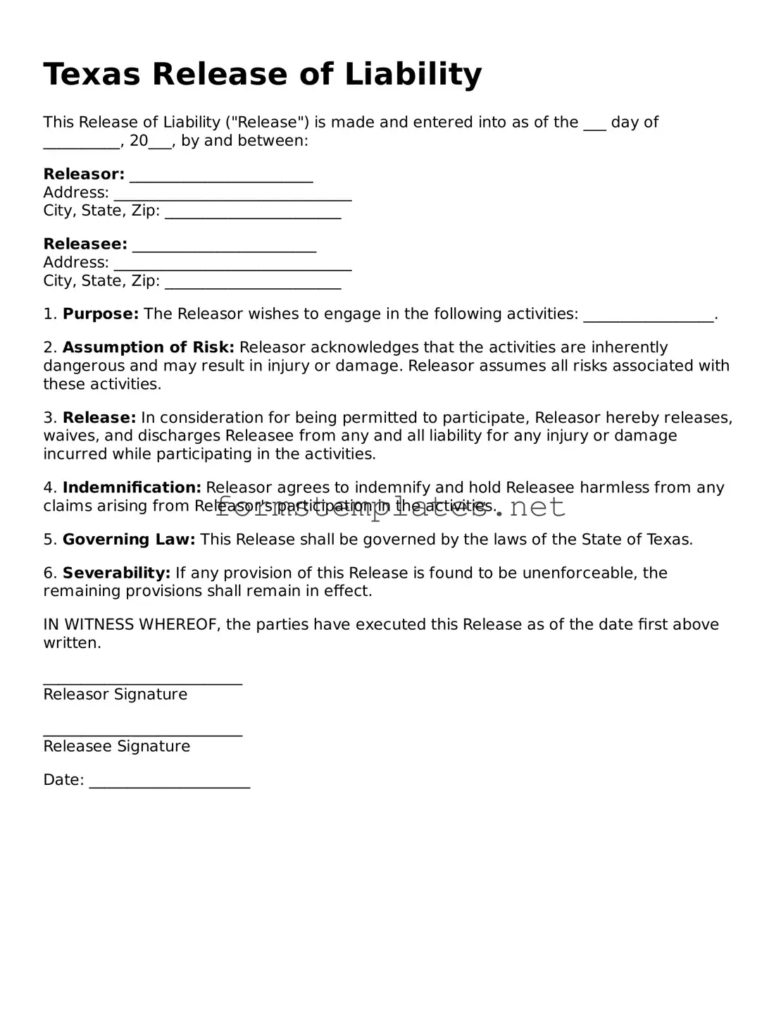 Attorney-Approved Texas Release of Liability Template