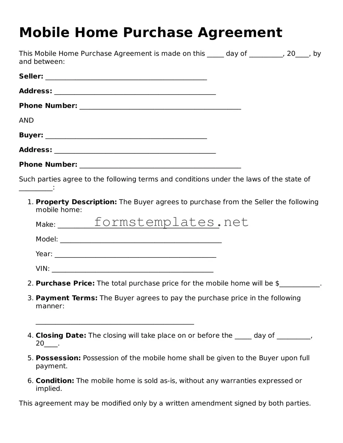Attorney-Verified Mobile Home Purchase Agreement Form