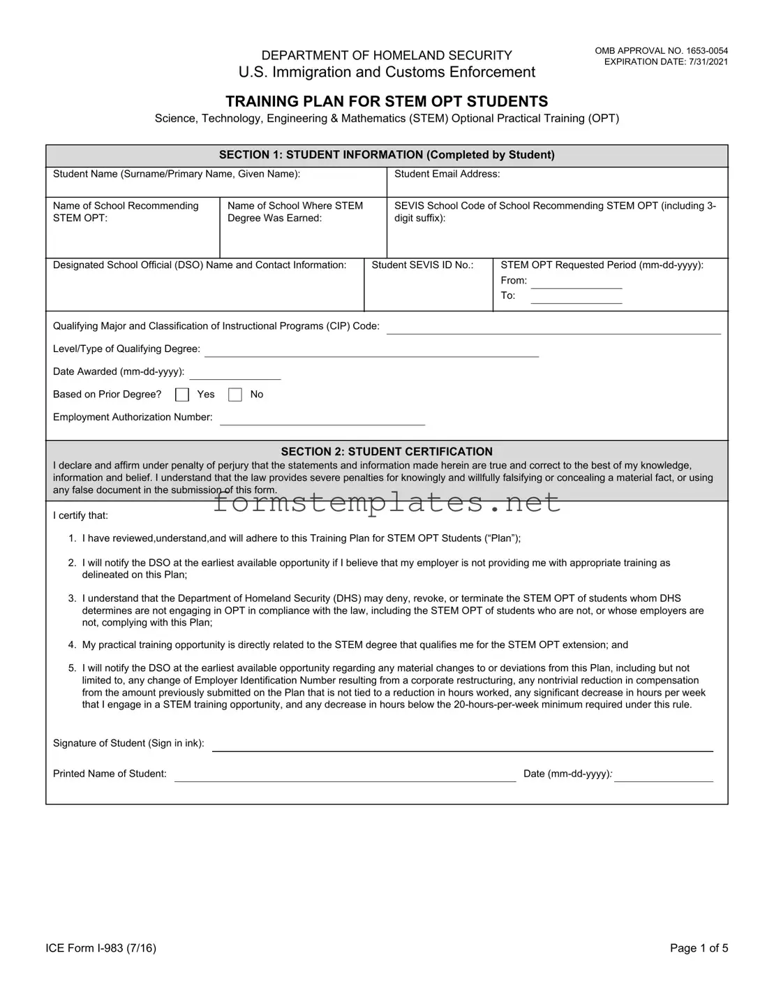 Free ICE I-983 Template