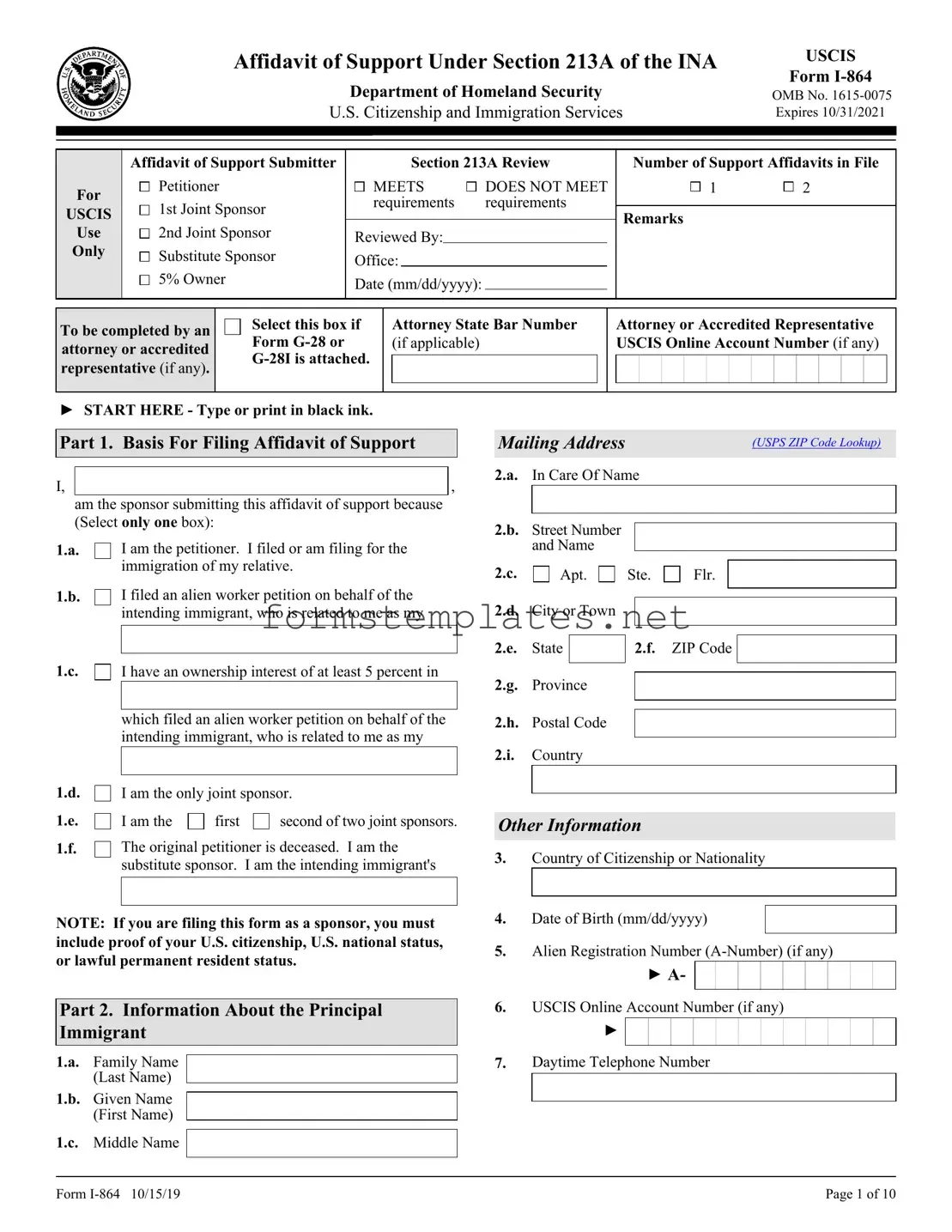 Free USCIS I-864 Template