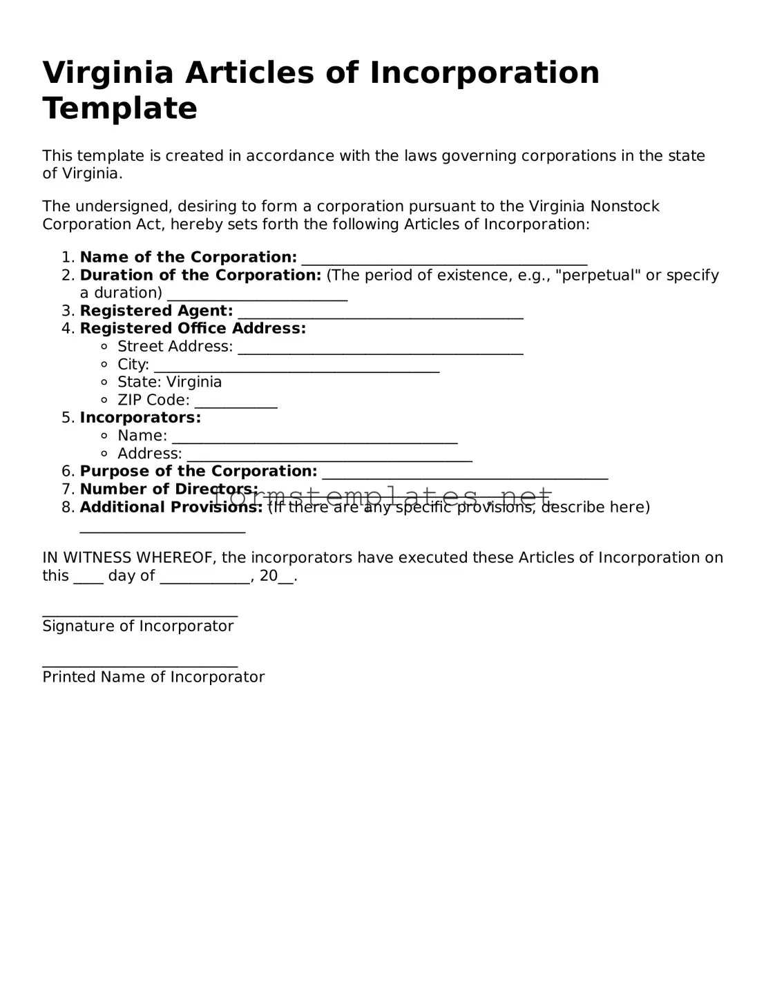 Attorney-Approved Virginia Articles of Incorporation Template