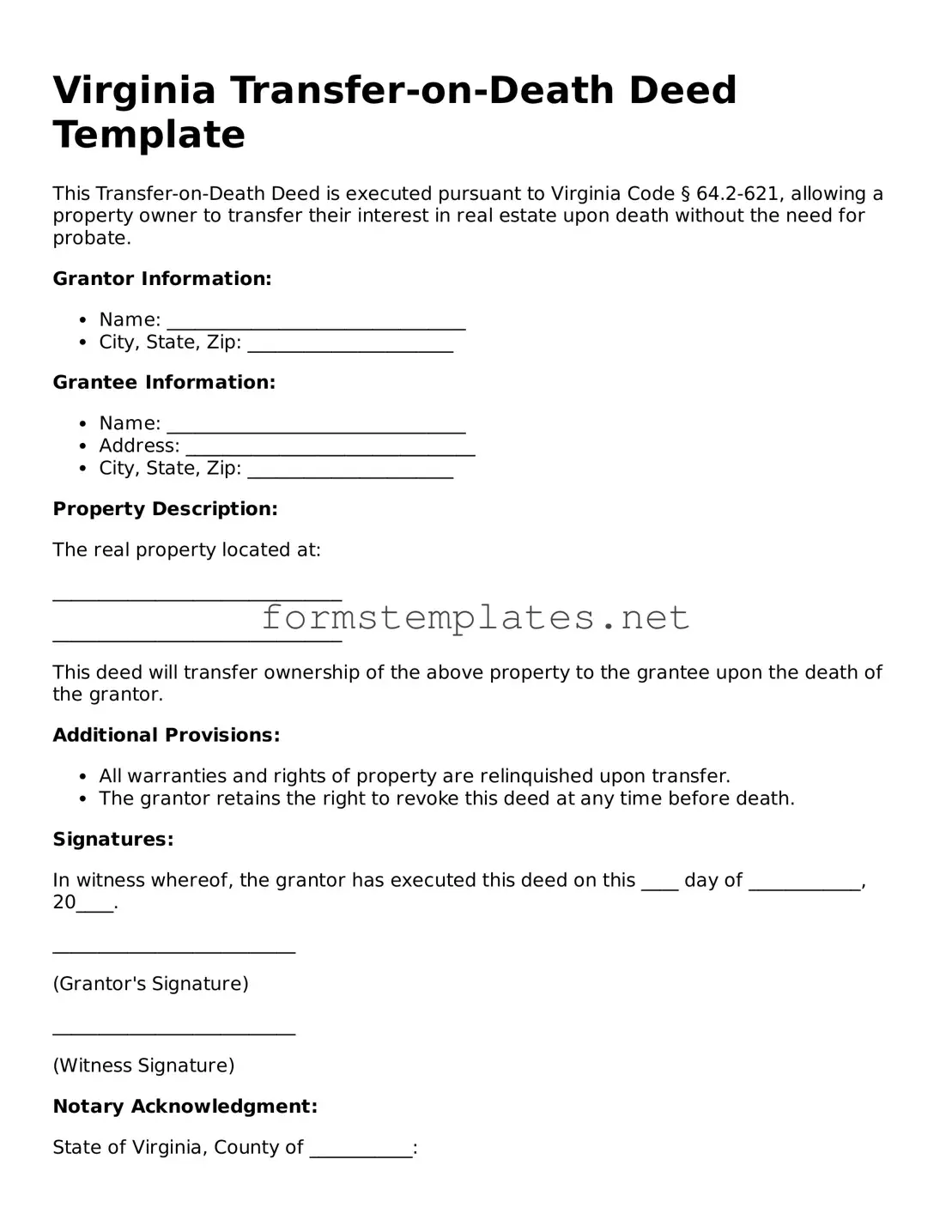 Attorney-Approved Virginia Transfer-on-Death Deed Template