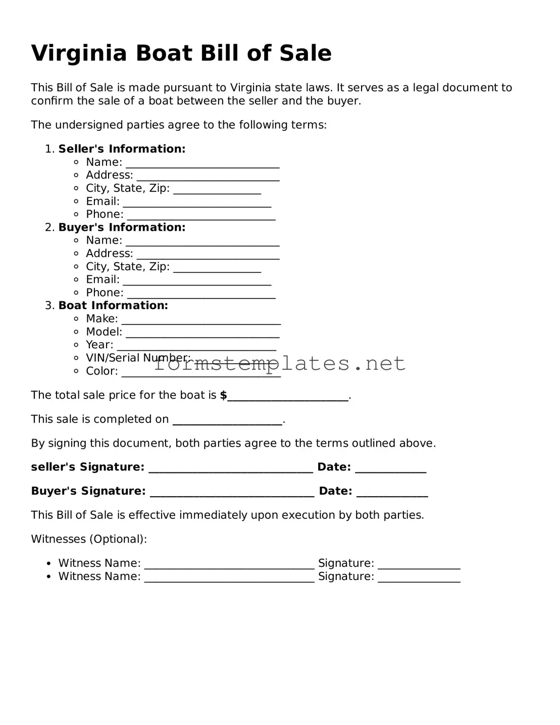 Attorney-Approved Virginia Boat Bill of Sale Template