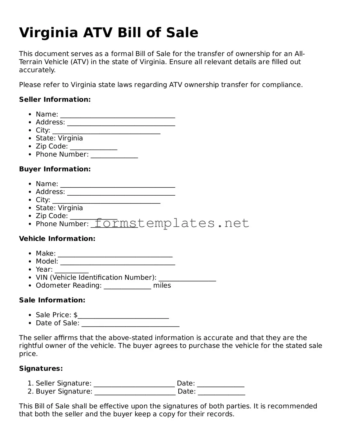 Attorney-Approved Virginia ATV Bill of Sale Template