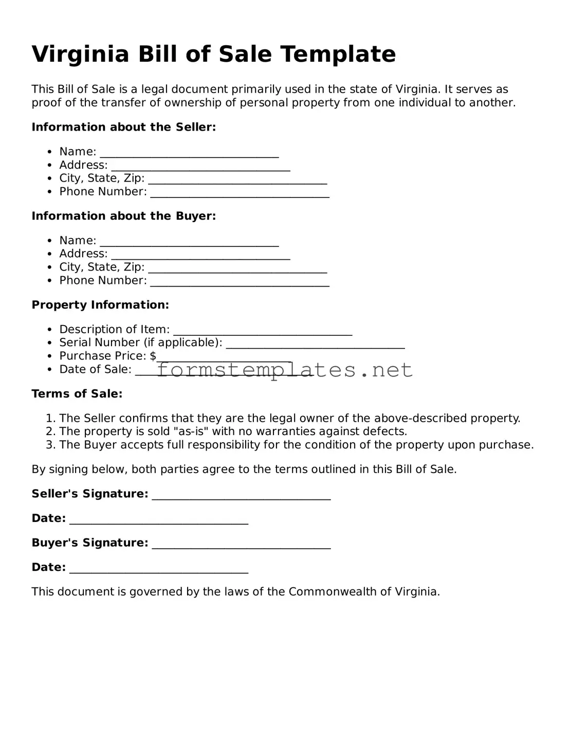 Attorney-Approved Virginia Bill of Sale Template