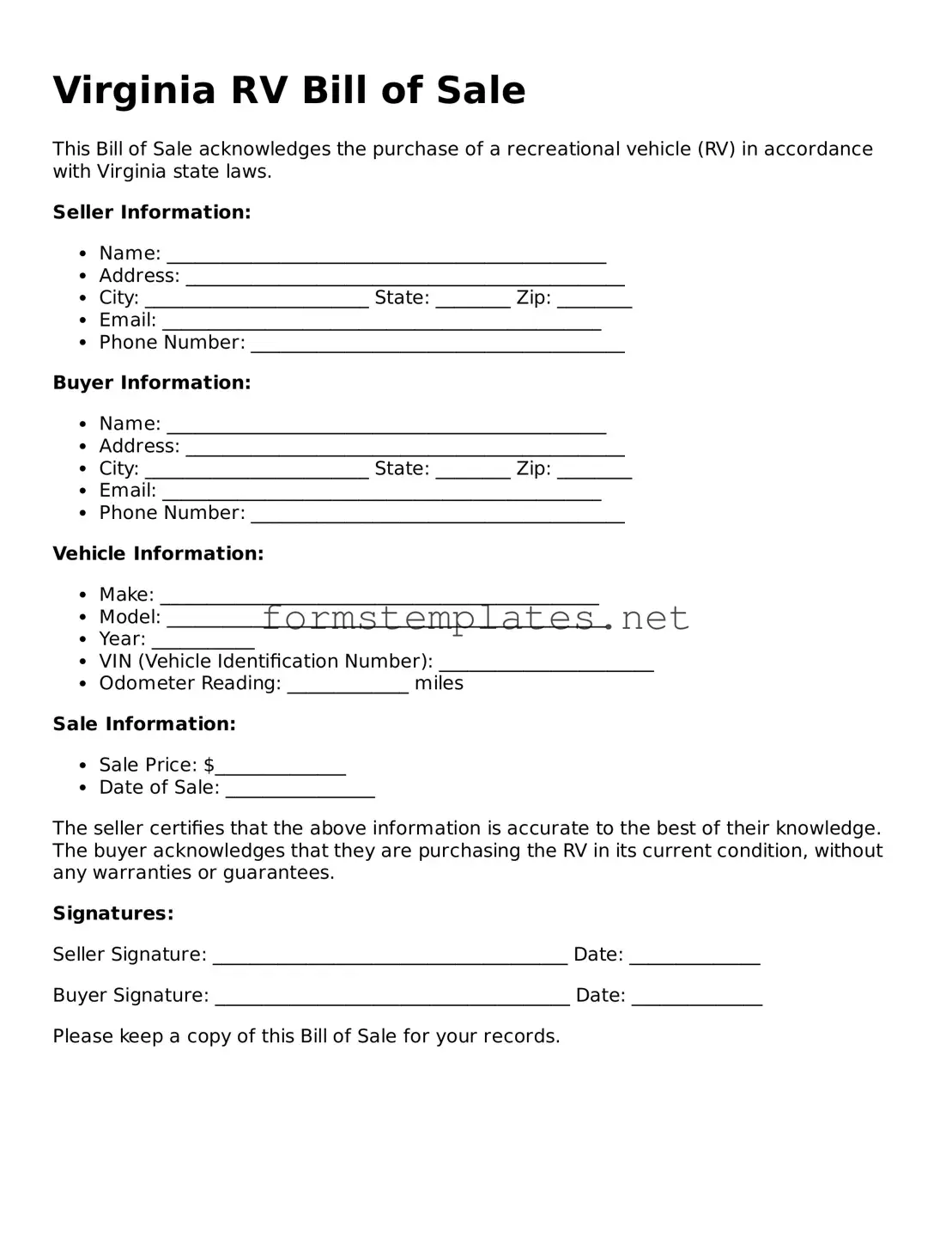 Attorney-Approved Virginia RV Bill of Sale Template