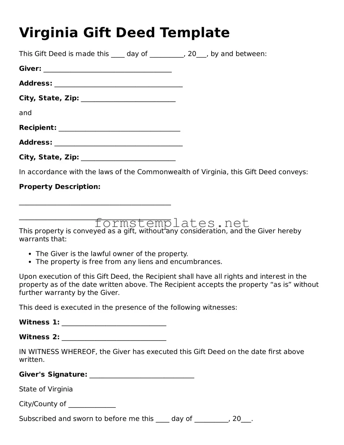 Attorney-Approved Virginia Gift Deed Template