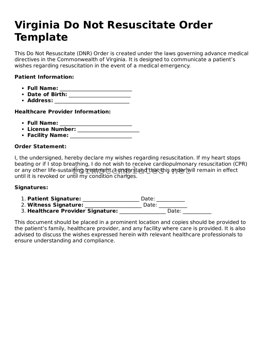 Attorney-Approved Virginia Do Not Resuscitate Order Template