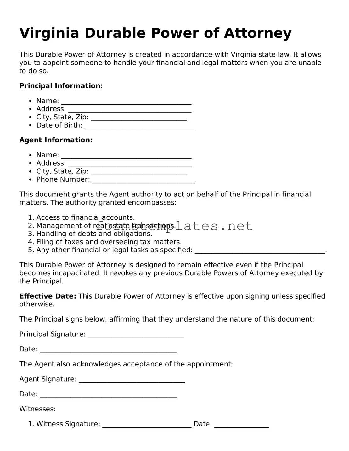Attorney-Approved Virginia Durable Power of Attorney Template