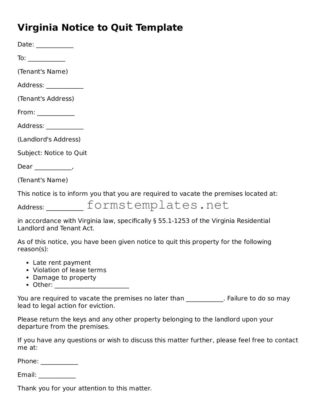 Attorney-Approved Virginia Notice to Quit Template