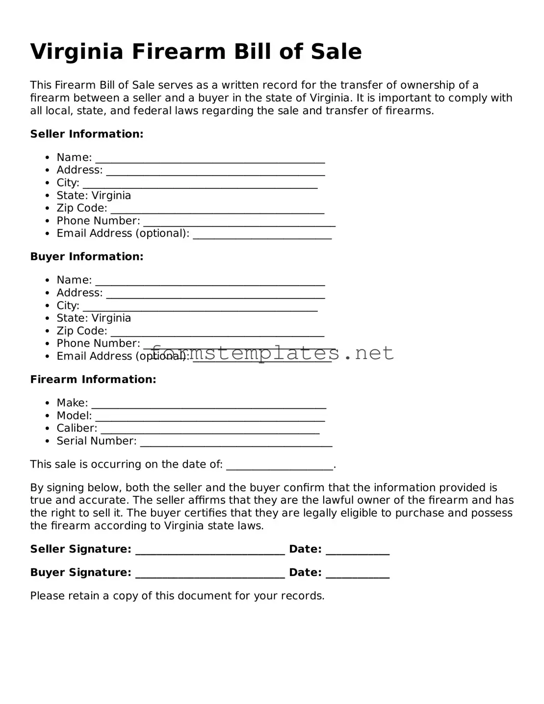 Attorney-Approved Virginia Firearm Bill of Sale Template